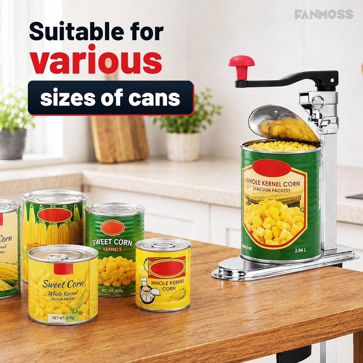Commercial Can Opener, Manual Stainless Steel Table Can Openers, Industrial can opener for 10 cans Up to 11” Tall, Manual Can Opener with Plated Steel Base Stainless Steel Blade For Bars Hotel Kitchen
