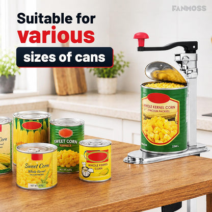 Commercial Can Opener, Manual Stainless Steel Table Can Openers, Industrial can opener for 10 cans Up to 11” Tall, Manual Can Opener with Plated Steel Base Stainless Steel Blade For Bars Hotel Kitchen