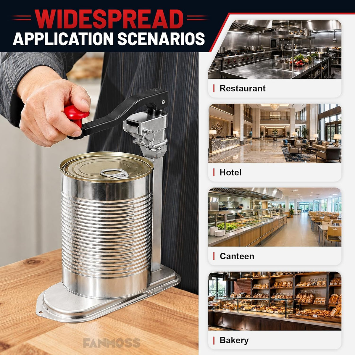 Commercial Can Opener, Manual Stainless Steel Table Can Openers, Industrial can opener for 10 cans Up to 11” Tall, Manual Can Opener with Plated Steel Base Stainless Steel Blade For Bars Hotel Kitchen