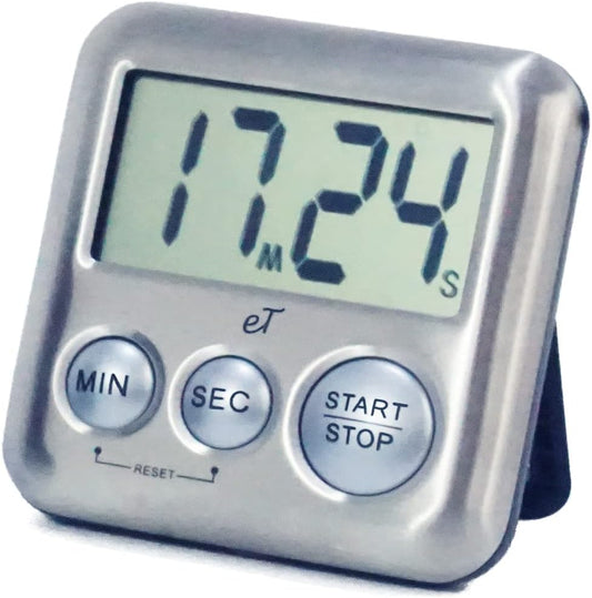 Elegant Digital Kitchen Timer Stainless Steel - Loud Alarm - Model Silver