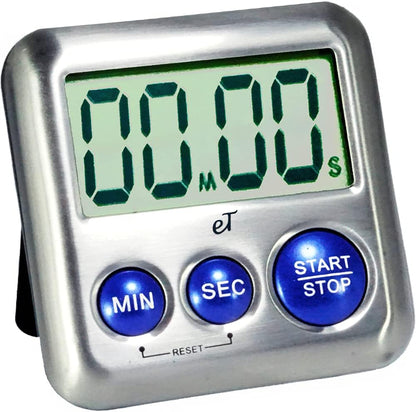 Elegant Digital Kitchen Timer Stainless Steel - Loud Alarm - Model Silver