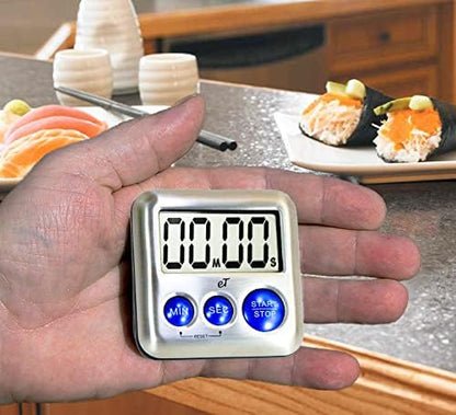 Elegant Digital Kitchen Timer Stainless Steel - Loud Alarm - Model Silver