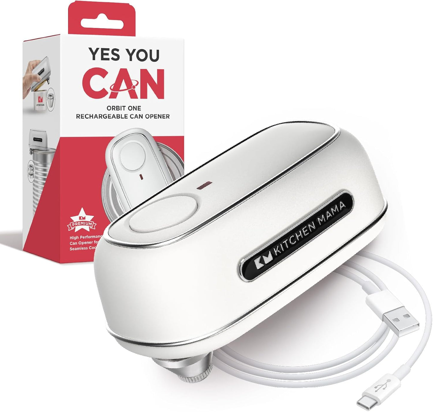 Orbit One Stainless Steel Rechargeable Electric Can Opener | Hands-free, USB-C Charging, Automatic Stop, Smooth Edge, Heavy Duty