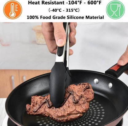 Kitchen Silicone Tongs for Cooking with Nonslip Silicone Tips, 600°F Heat Resistant Cooking Food Tong Set Heavy Duty Stainless Steel Handle for Baking Grilling Serving, 3 Pack (7" & 9" & 12")