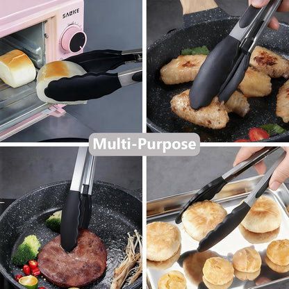 Kitchen Silicone Tongs for Cooking with Nonslip Silicone Tips, 600°F Heat Resistant Cooking Food Tong Set Heavy Duty Stainless Steel Handle for Baking Grilling Serving, 3 Pack (7" & 9" & 12")