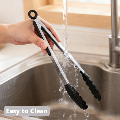 Kitchen Silicone Tongs for Cooking with Nonslip Silicone Tips, 600°F Heat Resistant Cooking Food Tong Set Heavy Duty Stainless Steel Handle for Baking Grilling Serving, 3 Pack (7" & 9" & 12")