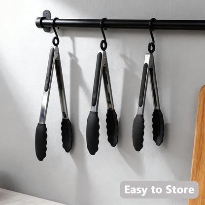 Kitchen Silicone Tongs for Cooking with Nonslip Silicone Tips, 600°F Heat Resistant Cooking Food Tong Set Heavy Duty Stainless Steel Handle for Baking Grilling Serving, 3 Pack (7" & 9" & 12")