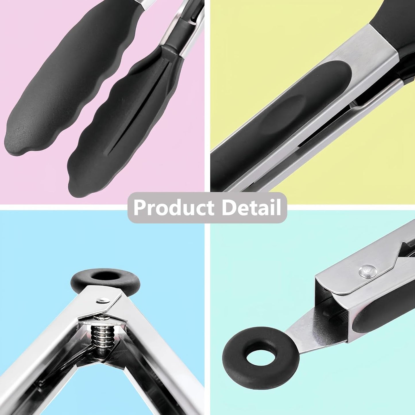 Kitchen Silicone Tongs for Cooking with Nonslip Silicone Tips, 600°F Heat Resistant Cooking Food Tong Set Heavy Duty Stainless Steel Handle for Baking Grilling Serving, 3 Pack (7" & 9" & 12")
