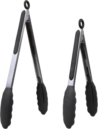 Kitchen Silicone Tongs for Cooking with Nonslip Silicone Tips, 600°F Heat Resistant Cooking Food Tong Set Heavy Duty Stainless Steel Handle for Baking Grilling Serving, 3 Pack (7" & 9" & 12")