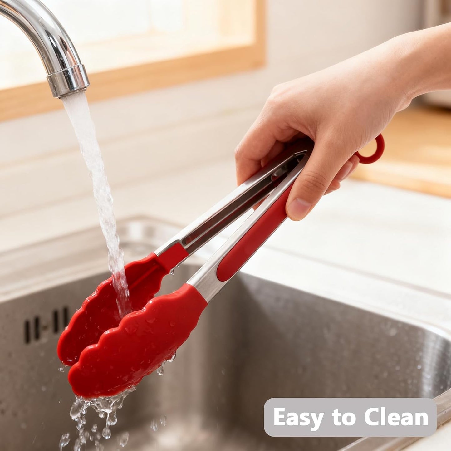 Kitchen Silicone Tongs for Cooking with Nonslip Silicone Tips, 600°F Heat Resistant Cooking Food Tong Set Heavy Duty Stainless Steel Handle for Baking Grilling Serving, 3 Pack (7" & 9" & 12")