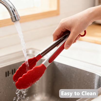 Kitchen Silicone Tongs for Cooking with Nonslip Silicone Tips, 600°F Heat Resistant Cooking Food Tong Set Heavy Duty Stainless Steel Handle for Baking Grilling Serving, 3 Pack (7" & 9" & 12")