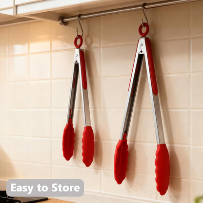 Kitchen Silicone Tongs for Cooking with Nonslip Silicone Tips, 600°F Heat Resistant Cooking Food Tong Set Heavy Duty Stainless Steel Handle for Baking Grilling Serving, 3 Pack (7" & 9" & 12")