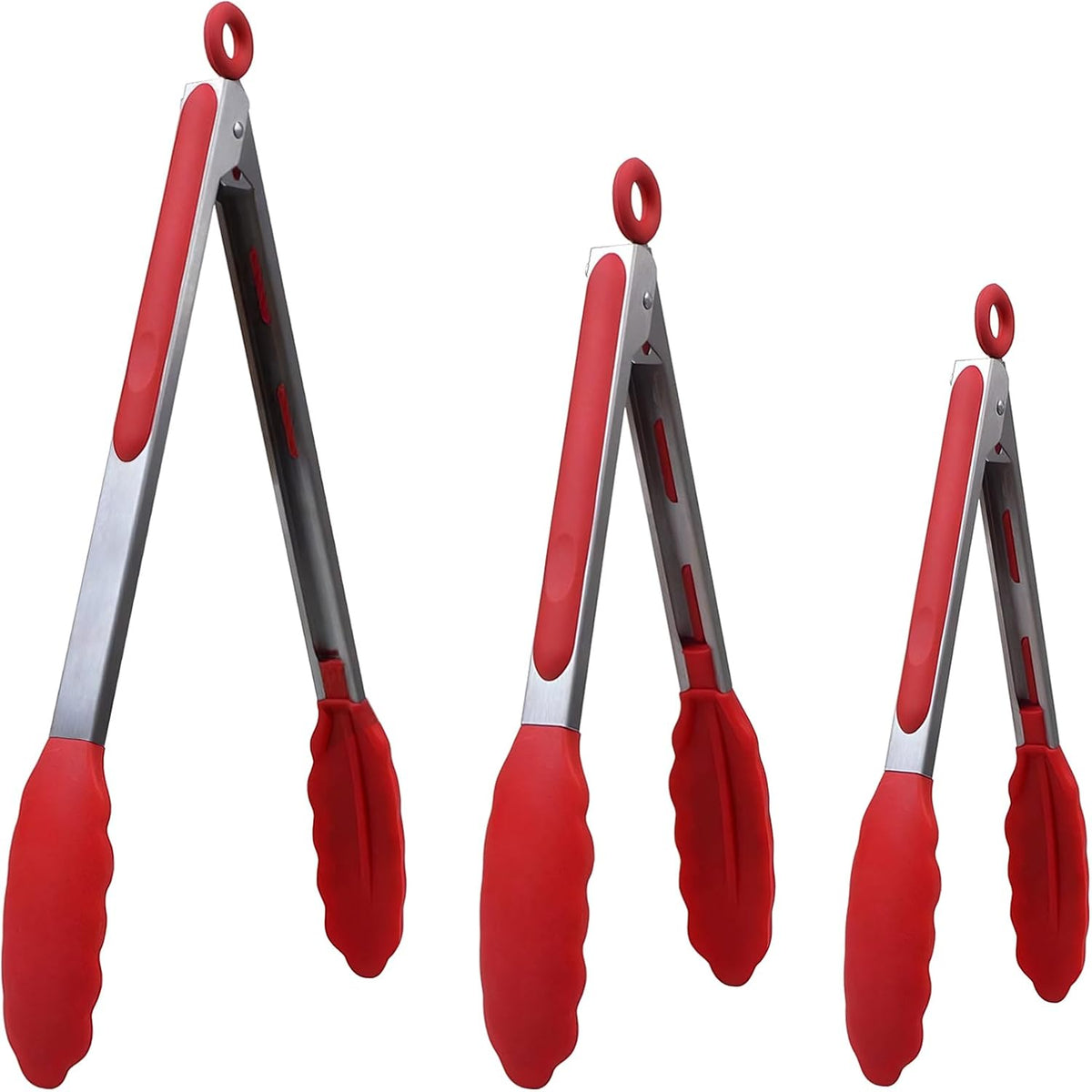 Kitchen Silicone Tongs for Cooking with Nonslip Silicone Tips, 600°F Heat Resistant Cooking Food Tong Set Heavy Duty Stainless Steel Handle for Baking Grilling Serving, 3 Pack (7" & 9" & 12")