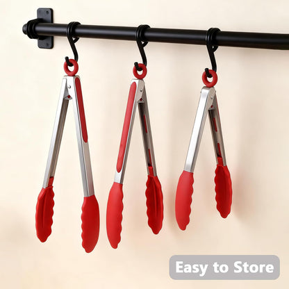 Kitchen Silicone Tongs for Cooking with Nonslip Silicone Tips, 600°F Heat Resistant Cooking Food Tong Set Heavy Duty Stainless Steel Handle for Baking Grilling Serving, 3 Pack (7" & 9" & 12")