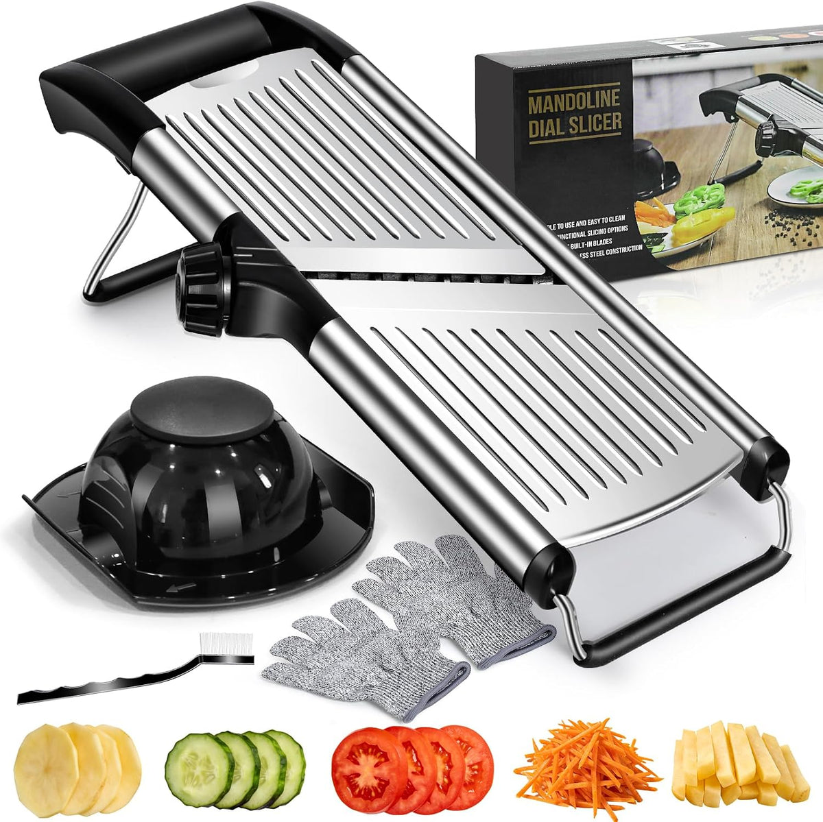 Mandoline Slicer for Kitchen, Adjustable Stainless Steel Food Slicer