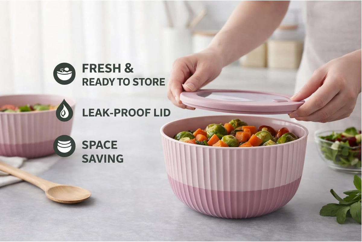 Mixing Bowls with Lids, 8-Piece Airtight Leak-Proof Nesting BPA-Free Prep Bowl Set for Kitchen & Food Storage, Large 4200ml Capacity, Microwave & Dishwasher Safe