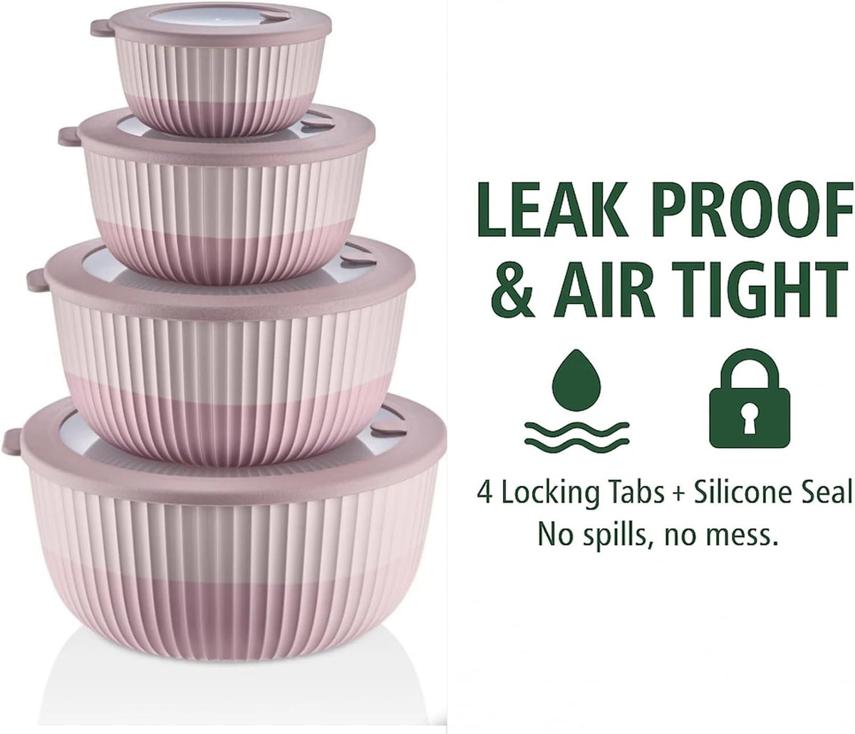 Mixing Bowls with Lids, 8-Piece Airtight Leak-Proof Nesting BPA-Free Prep Bowl Set for Kitchen & Food Storage, Large 4200ml Capacity, Microwave & Dishwasher Safe