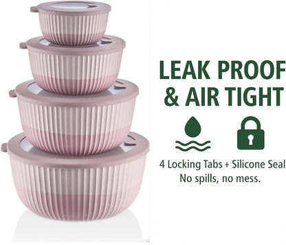Mixing Bowls with Lids, 8-Piece Airtight Leak-Proof Nesting BPA-Free Prep Bowl Set for Kitchen & Food Storage, Large 4200ml Capacity, Microwave & Dishwasher Safe