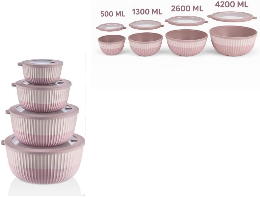 Mixing Bowls with Lids, 8-Piece Airtight Leak-Proof Nesting BPA-Free Prep Bowl Set for Kitchen & Food Storage, Large 4200ml Capacity, Microwave & Dishwasher Safe