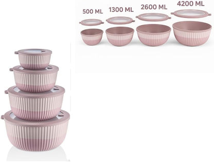 Mixing Bowls with Lids, 8-Piece Airtight Leak-Proof Nesting BPA-Free Prep Bowl Set for Kitchen & Food Storage, Large 4200ml Capacity, Microwave & Dishwasher Safe