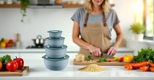 Mixing Bowls with Lids, 8-Piece Airtight Leak-Proof Nesting BPA-Free Prep Bowl Set for Kitchen & Food Storage, Large 4200ml Capacity, Microwave & Dishwasher Safe