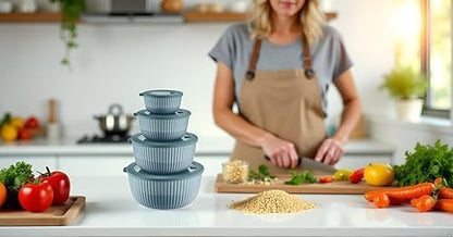 Mixing Bowls with Lids, 8-Piece Airtight Leak-Proof Nesting BPA-Free Prep Bowl Set for Kitchen & Food Storage, Large 4200ml Capacity, Microwave & Dishwasher Safe