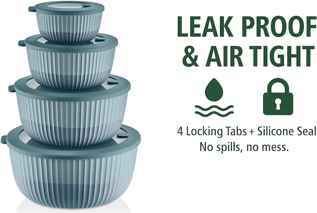 Mixing Bowls with Lids, 8-Piece Airtight Leak-Proof Nesting BPA-Free Prep Bowl Set for Kitchen & Food Storage, Large 4200ml Capacity, Microwave & Dishwasher Safe