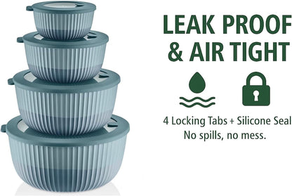 Mixing Bowls with Lids, 8-Piece Airtight Leak-Proof Nesting BPA-Free Prep Bowl Set for Kitchen & Food Storage, Large 4200ml Capacity, Microwave & Dishwasher Safe