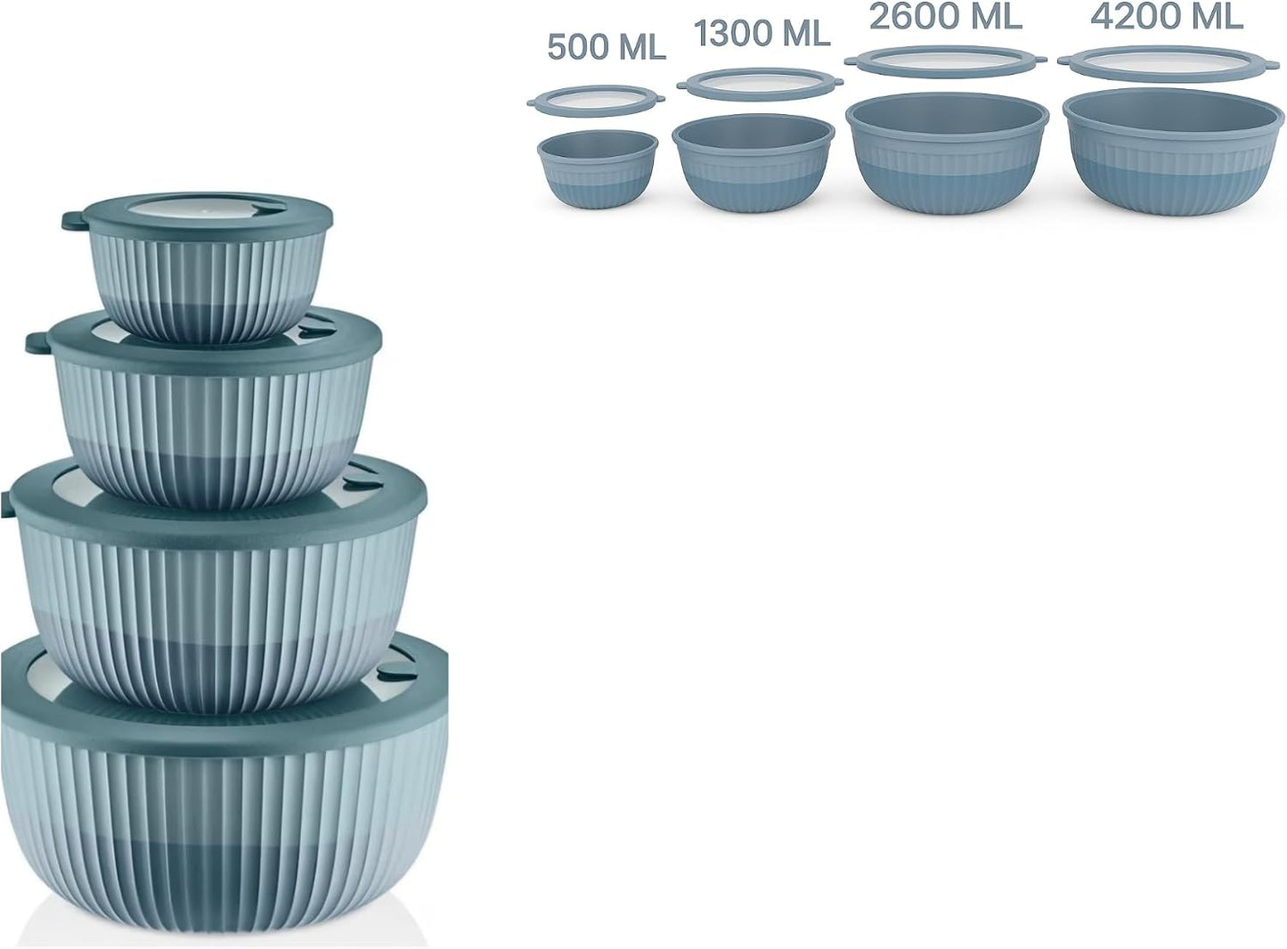 Mixing Bowls with Lids, 8-Piece Airtight Leak-Proof Nesting BPA-Free Prep Bowl Set for Kitchen & Food Storage, Large 4200ml Capacity, Microwave & Dishwasher Safe