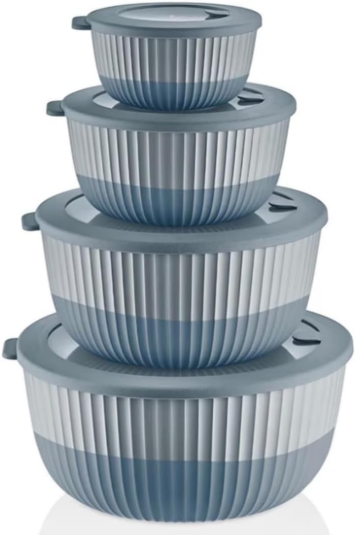 Mixing Bowls with Lids, 8-Piece Airtight Leak-Proof Nesting BPA-Free Prep Bowl Set for Kitchen & Food Storage, Large 4200ml Capacity, Microwave & Dishwasher Safe