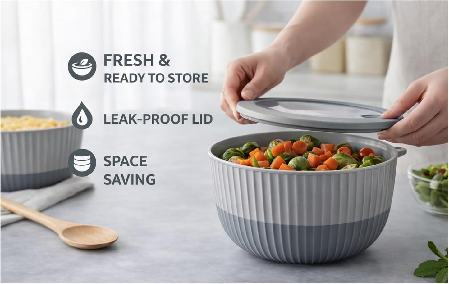 Mixing Bowls with Lids, 8-Piece Airtight Leak-Proof Nesting BPA-Free Prep Bowl Set for Kitchen & Food Storage, Large 4200ml Capacity, Microwave & Dishwasher Safe