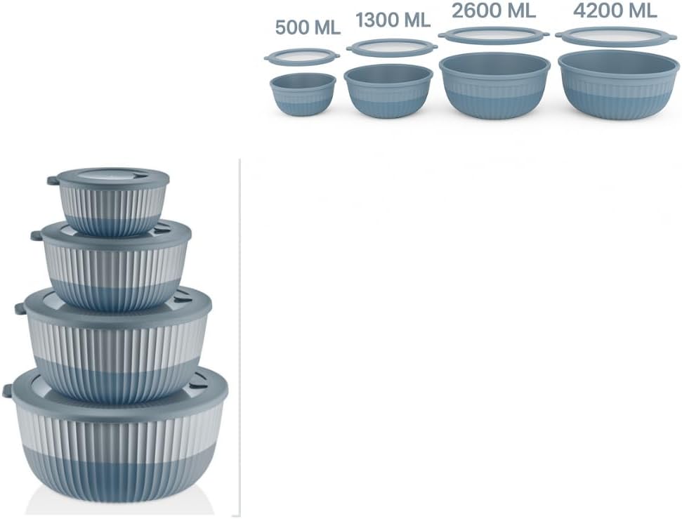 Mixing Bowls with Lids, 8-Piece Airtight Leak-Proof Nesting BPA-Free Prep Bowl Set for Kitchen & Food Storage, Large 4200ml Capacity, Microwave & Dishwasher Safe