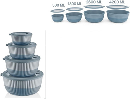 Mixing Bowls with Lids, 8-Piece Airtight Leak-Proof Nesting BPA-Free Prep Bowl Set for Kitchen & Food Storage, Large 4200ml Capacity, Microwave & Dishwasher Safe