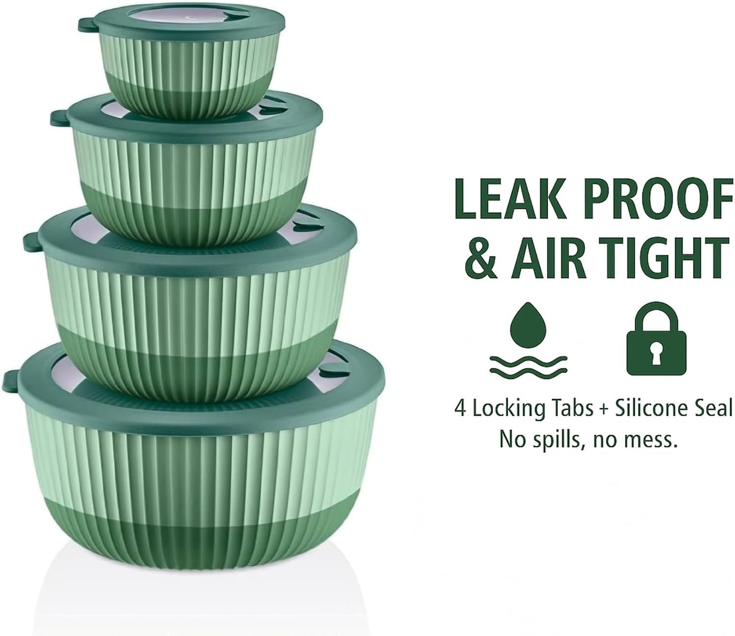 Mixing Bowls with Lids, 8-Piece Airtight Leak-Proof Nesting BPA-Free Prep Bowl Set for Kitchen & Food Storage, Large 4200ml Capacity, Microwave & Dishwasher Safe