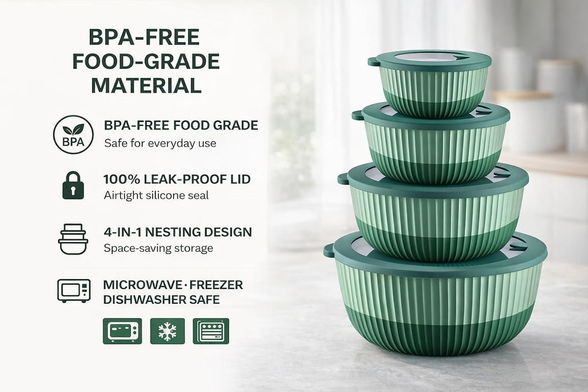 Mixing Bowls with Lids, 8-Piece Airtight Leak-Proof Nesting BPA-Free Prep Bowl Set for Kitchen & Food Storage, Large 4200ml Capacity, Microwave & Dishwasher Safe