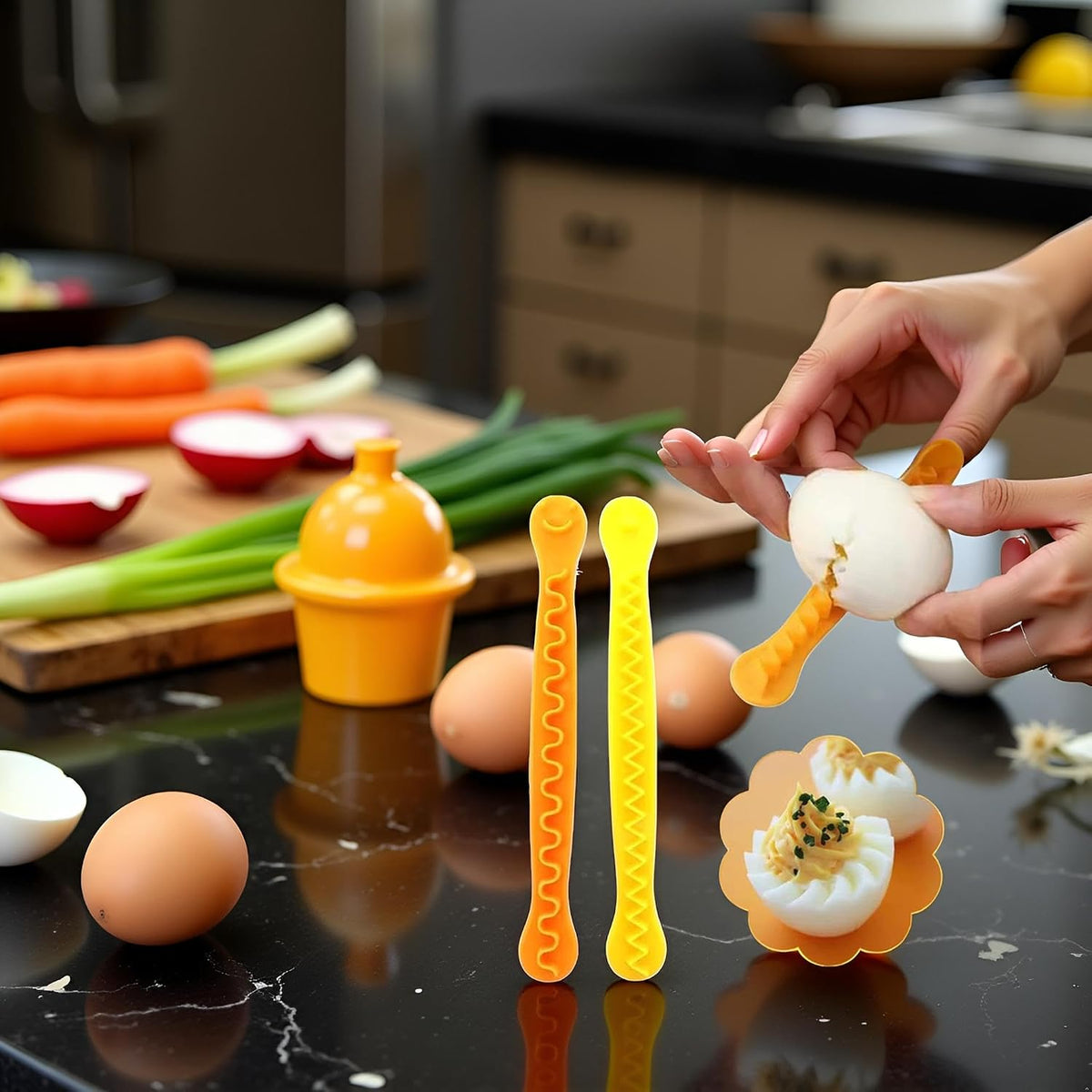 2Pcs Yellow Egg Cutter Set Lace Fruit Slicer Carving Lace Cutting Wire Egg Cutter Fancy Cooked Eggs Cutter Household Boiled Eggs Cut Egg Decorator
