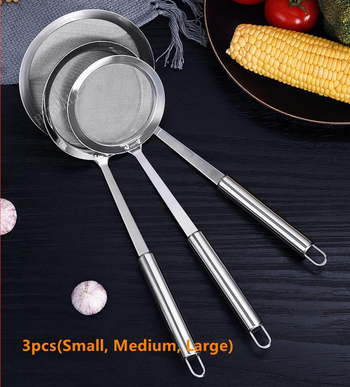 Skimmer Spoon, Stainless Steel Spider Strainer Skimmer Spoon Grease Fine Mesh Strainer Skimmers Spoons for Cooking Frying Skimming Grease, Foam and Gravy