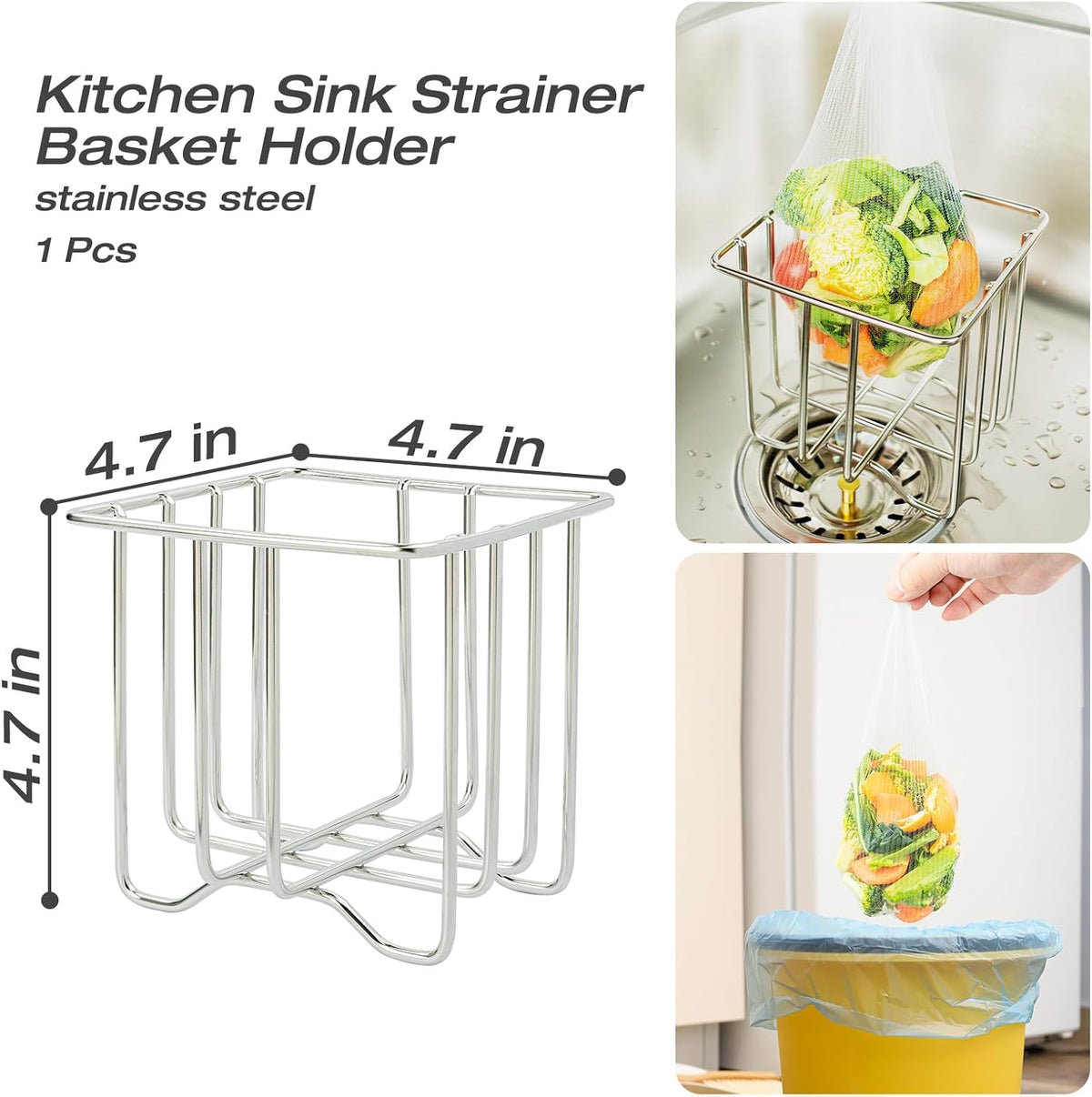 Kitchen Sink Strainer with Sink Basket Holder and 300 Strainer Net Bags,Food Catcher with drain filter Mesh bag,Meshmate Waste Rack Trash Catcher for Leftovers.