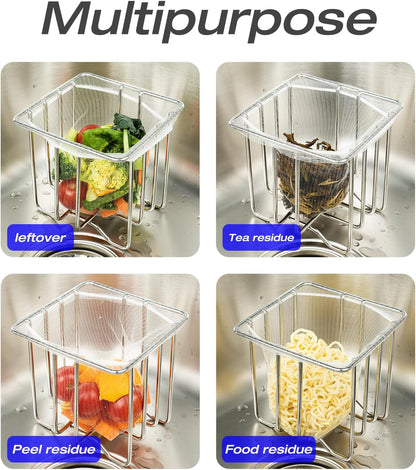 Kitchen Sink Strainer with Sink Basket Holder and 300 Strainer Net Bags,Food Catcher with drain filter Mesh bag,Meshmate Waste Rack Trash Catcher for Leftovers.