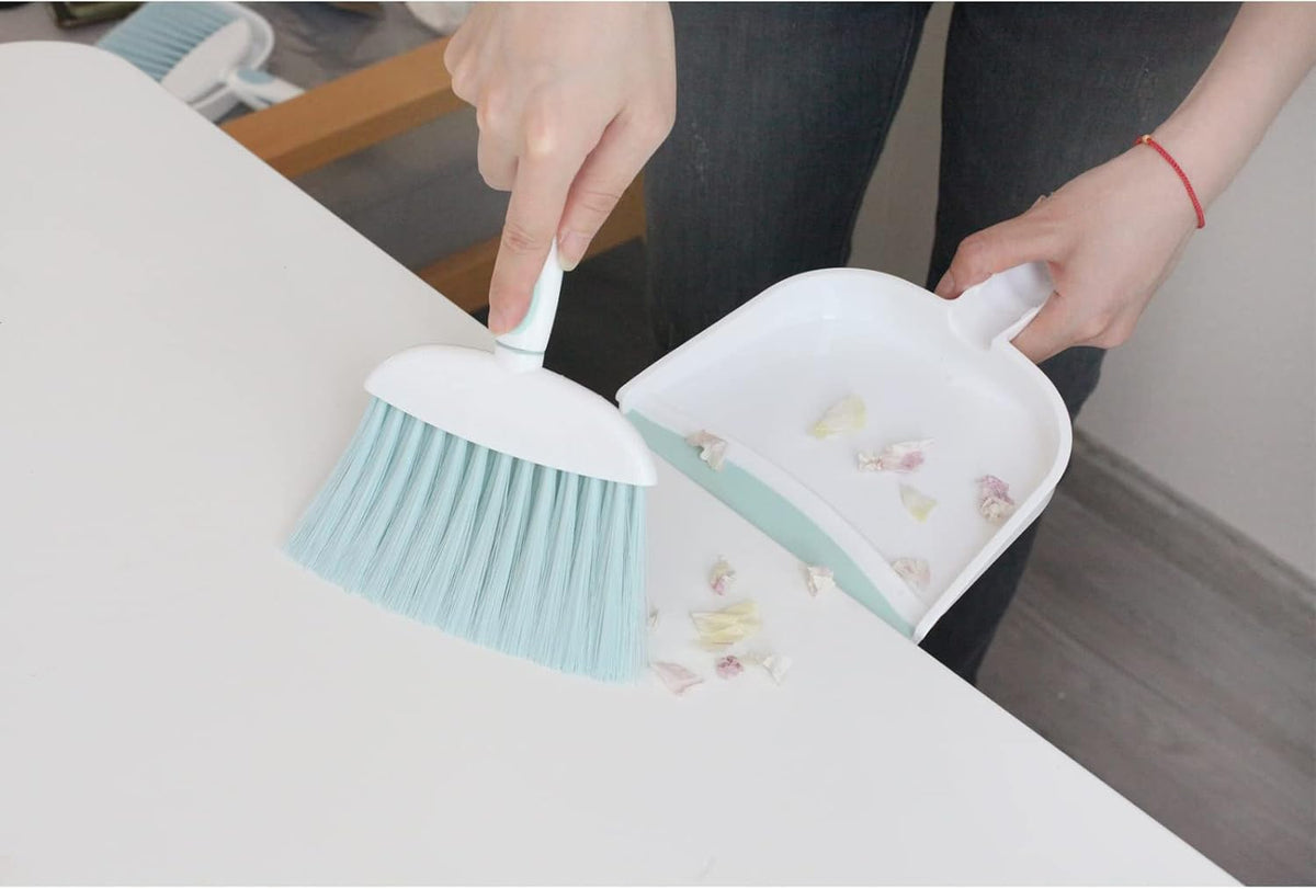 Mini Broom and Dustpan Set-Mini Whisk Set for Desk, Housekeeping, Office, Kitchen, Pet Nest, etc.,Daily Cleaning Necessity Plastic Mini Dustpan Set (Light Green)