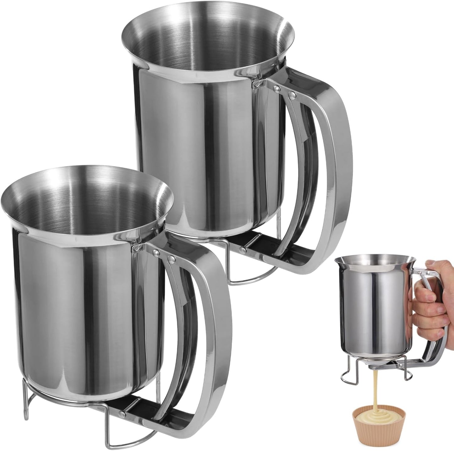 2Pcs 27oz Stainless Steel Batter Dispenser, Baking Cupcake DIY Kitchen Tool | Hand squeeze design with handle, large 27oz capacity, ideal for pancake, cupcake baking & candle making kitchen diy supply