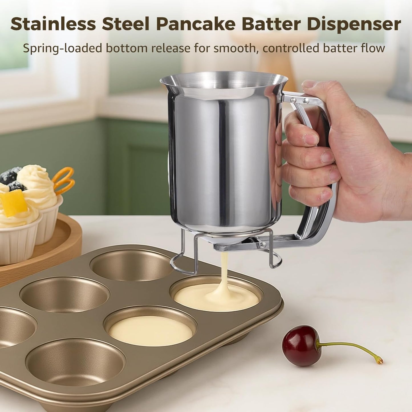 2Pcs 27oz Stainless Steel Batter Dispenser, Baking Cupcake DIY Kitchen Tool | Hand squeeze design with handle, large 27oz capacity, ideal for pancake, cupcake baking & candle making kitchen diy supply