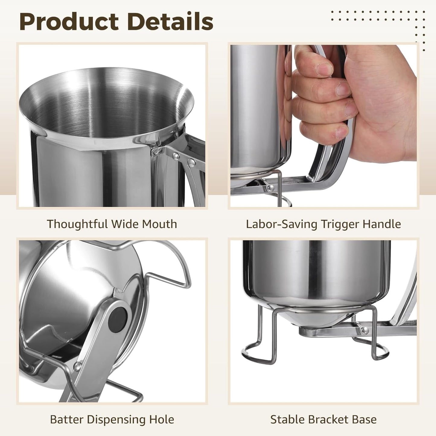 2Pcs 27oz Stainless Steel Batter Dispenser, Baking Cupcake DIY Kitchen Tool | Hand squeeze design with handle, large 27oz capacity, ideal for pancake, cupcake baking & candle making kitchen diy supply