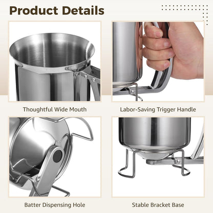 2Pcs 27oz Stainless Steel Batter Dispenser, Baking Cupcake DIY Kitchen Tool | Hand squeeze design with handle, large 27oz capacity, ideal for pancake, cupcake baking & candle making kitchen diy supply