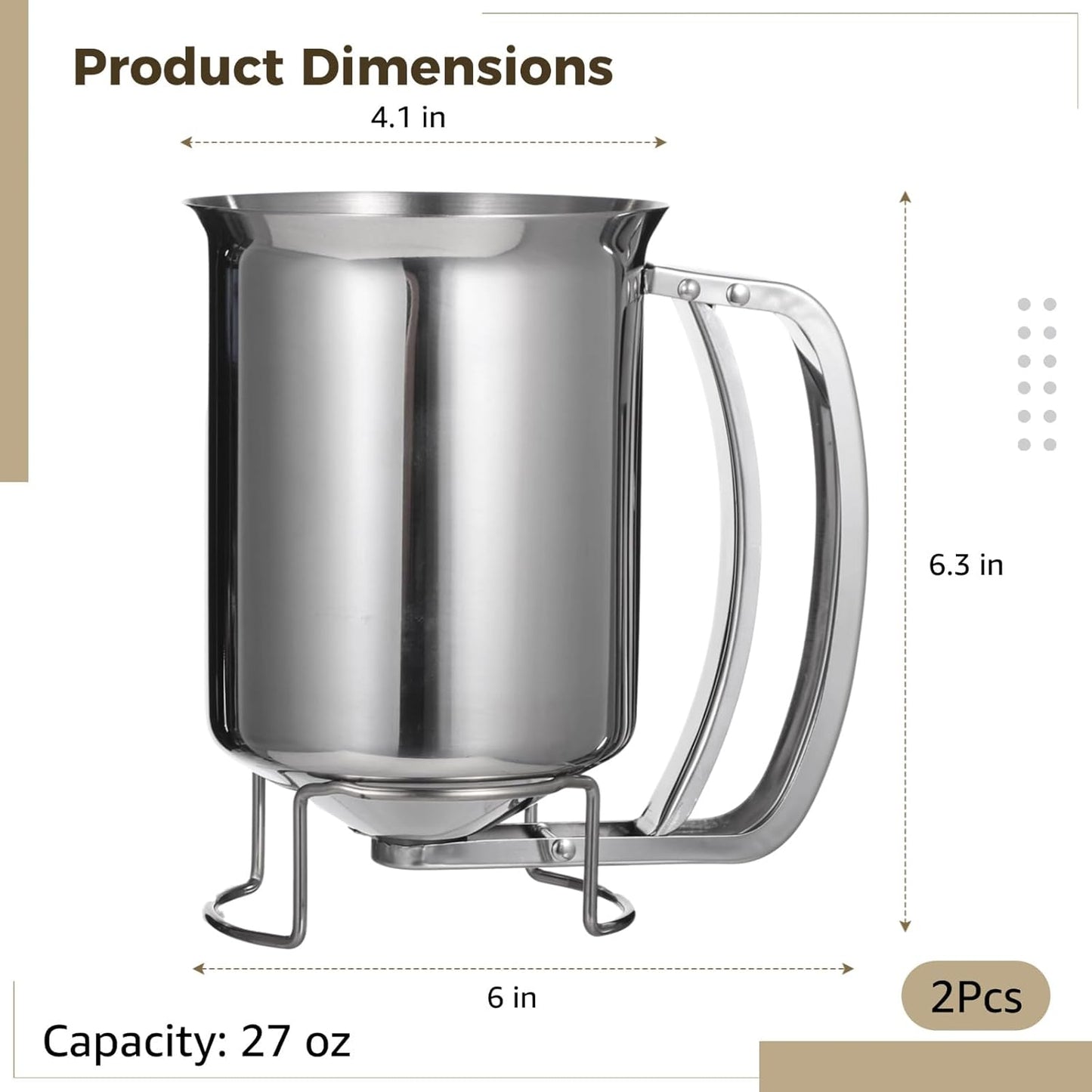 2Pcs 27oz Stainless Steel Batter Dispenser, Baking Cupcake DIY Kitchen Tool | Hand squeeze design with handle, large 27oz capacity, ideal for pancake, cupcake baking & candle making kitchen diy supply