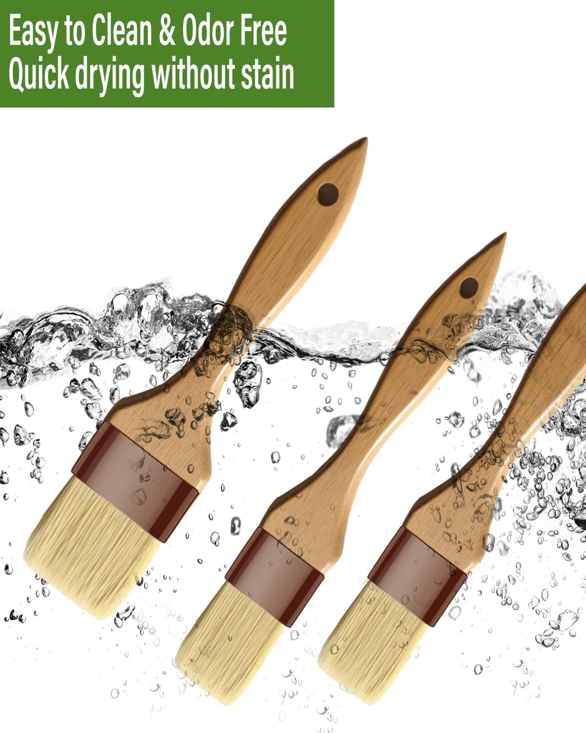 Basting Brush-Pastry Brush,Oil Brush for Cooking,Boar Bristles BBQ Brushes for Grill,Beech Wooden Handle Food Brush for Baking/Spreading Marinade/Sauce/Butter/Egg/Kitchen Baster Brushes(1.5 1 inch)