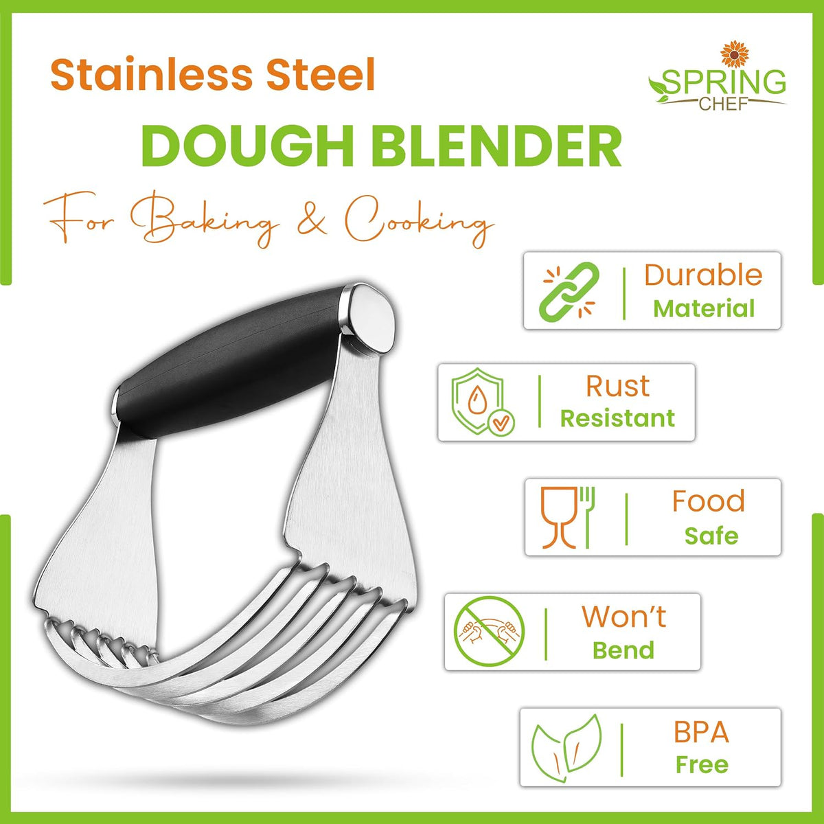 XL Pastry Blender, Durable Dough Blender For Baking - Black