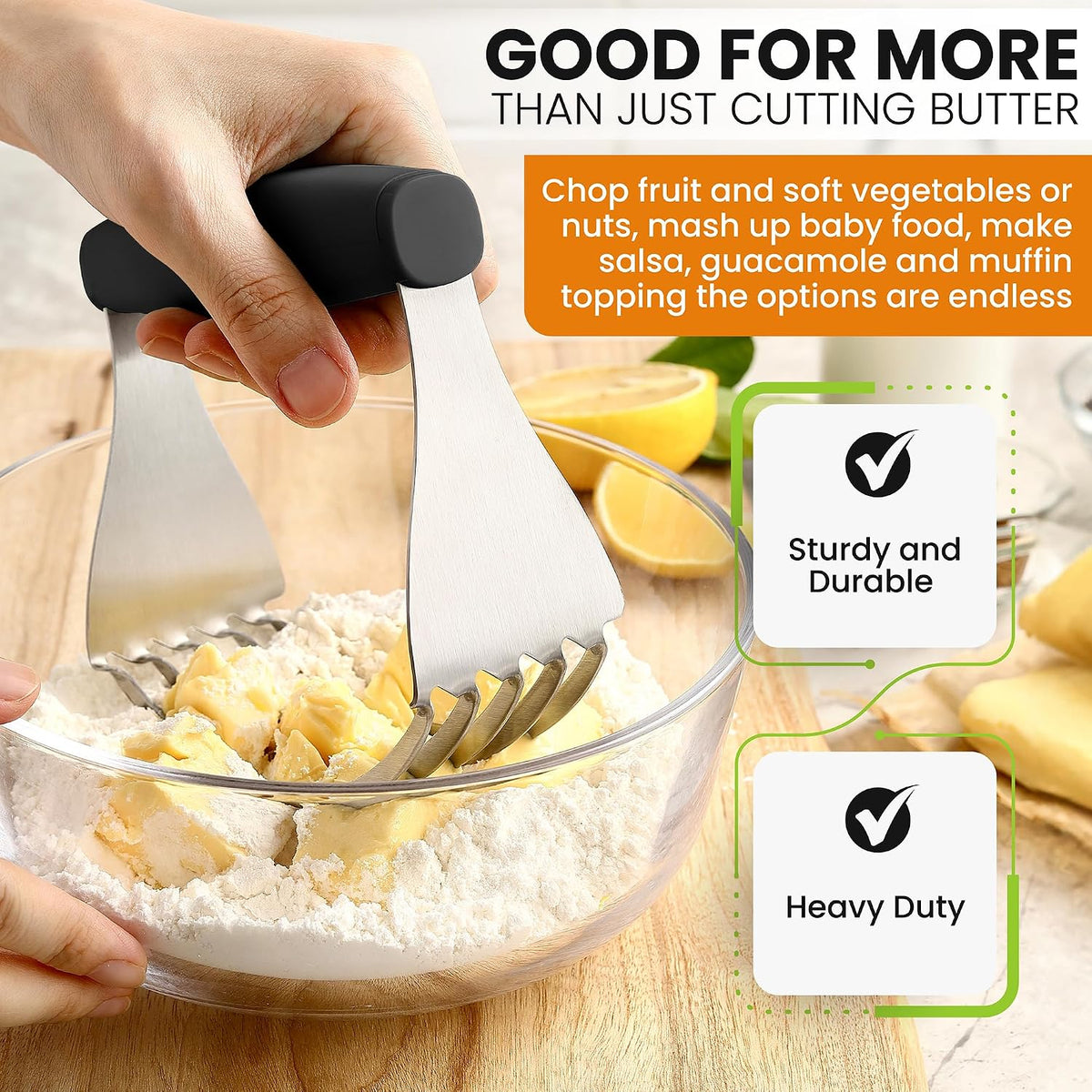 XL Pastry Blender, Durable Dough Blender For Baking - Black