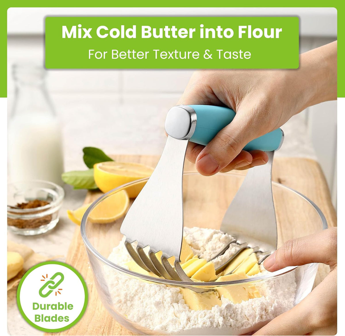 XL Pastry Blender, Durable Dough Blender For Baking - Black