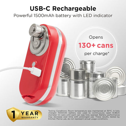 Mini Plus Rechargeable Electric Can Opener, Red | USB-C Charging, Hands-Free Auto Stop, Cordless Smooth Edge, Compact for Seniors with Arthritis, Home and Travel
